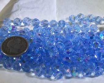Cuentas de cristal vintage de zafiro claro AB de Alemania Occidental de 6 mm, 6 piezas