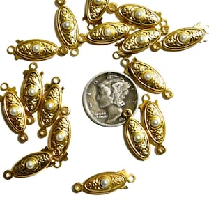 Gold Tone Boat with Glass Pearl Clasps 20x7mm Clasps - 6 Pieces