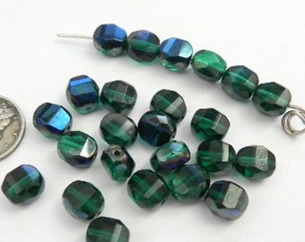 Cuentas de moneda de vidrio facetado hinchado de 8 mm con circonita azul Azuro - 6 piezas