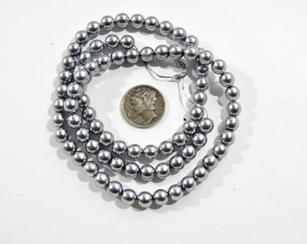 Hematite  6mm Czech Pearls - 1 Strand