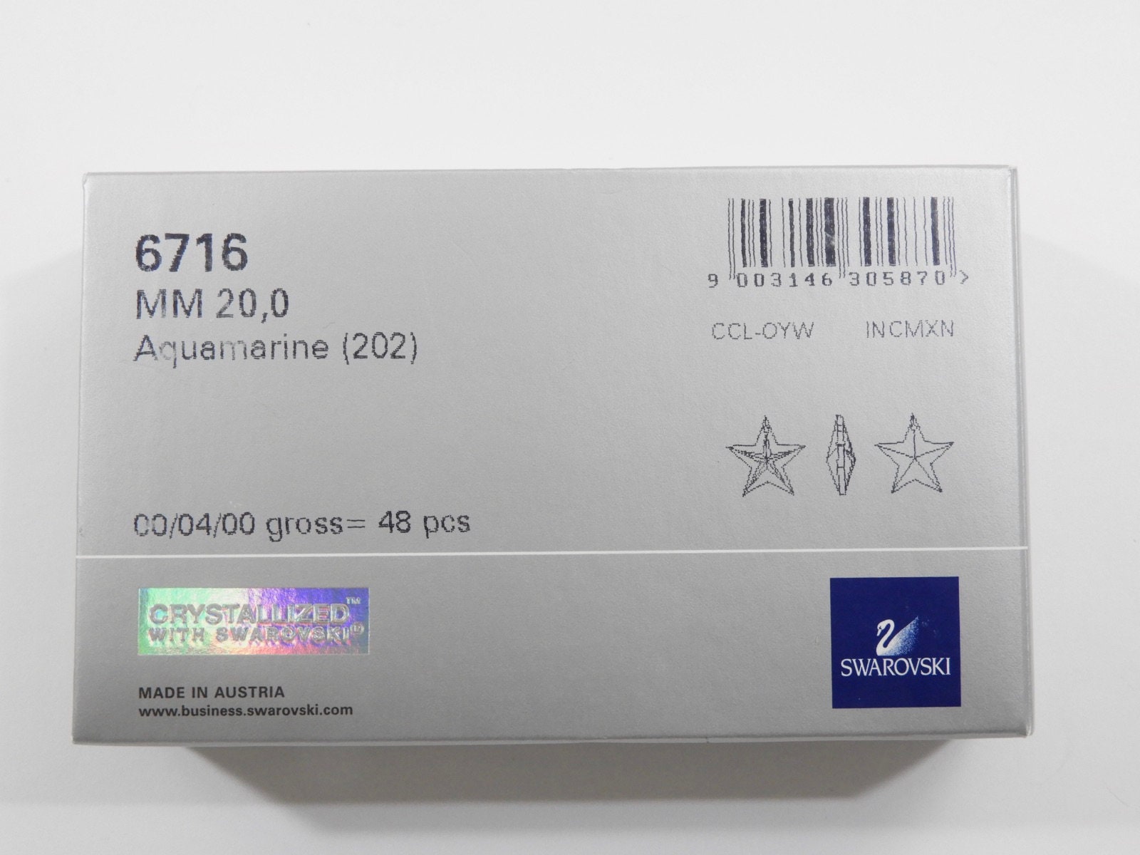 20個 Aquamarine 20mm Vintage Swarovski Art 6716 Top Drilled Star