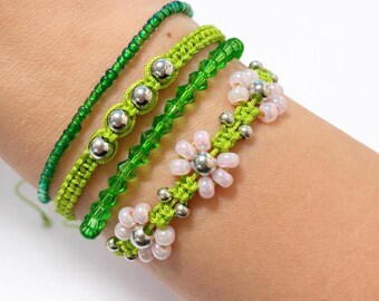 Hand Beaded Seed Flower Bracelet - Custom Color - Adjustable