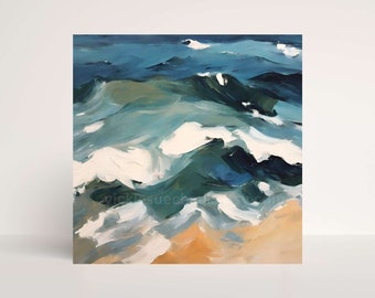 Modern Abstract Ocean Waves STRETCHED CANVAS Print of Seashore Painting, Lakeshore Cottage Decor, Lake house, Coastal Wall Art, Lake Decor