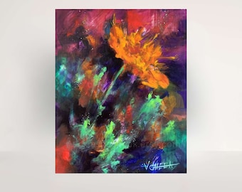 Abstract Botanical Flower Art Print, Contemporary Orange Floral Wall Decor