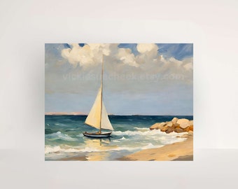 Lakeshore Sailboat Painting, STRETCHED CANVAS PRINT, Cottage Decor, Lake House Decor, Lake Life, Coastal Wall Art, Seascape Print, Gift
