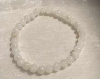 Pulsera de cuentas redondas de piedra lunar arcoíris de 6 mm