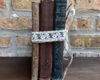 Antique Book Bundle, Early 1900s Rustic Shelf Decor (Set of 3)