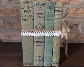 Colección de literatura vintage de los años 1900 a 1950, paquete de 4 libros de tapa dura verdes