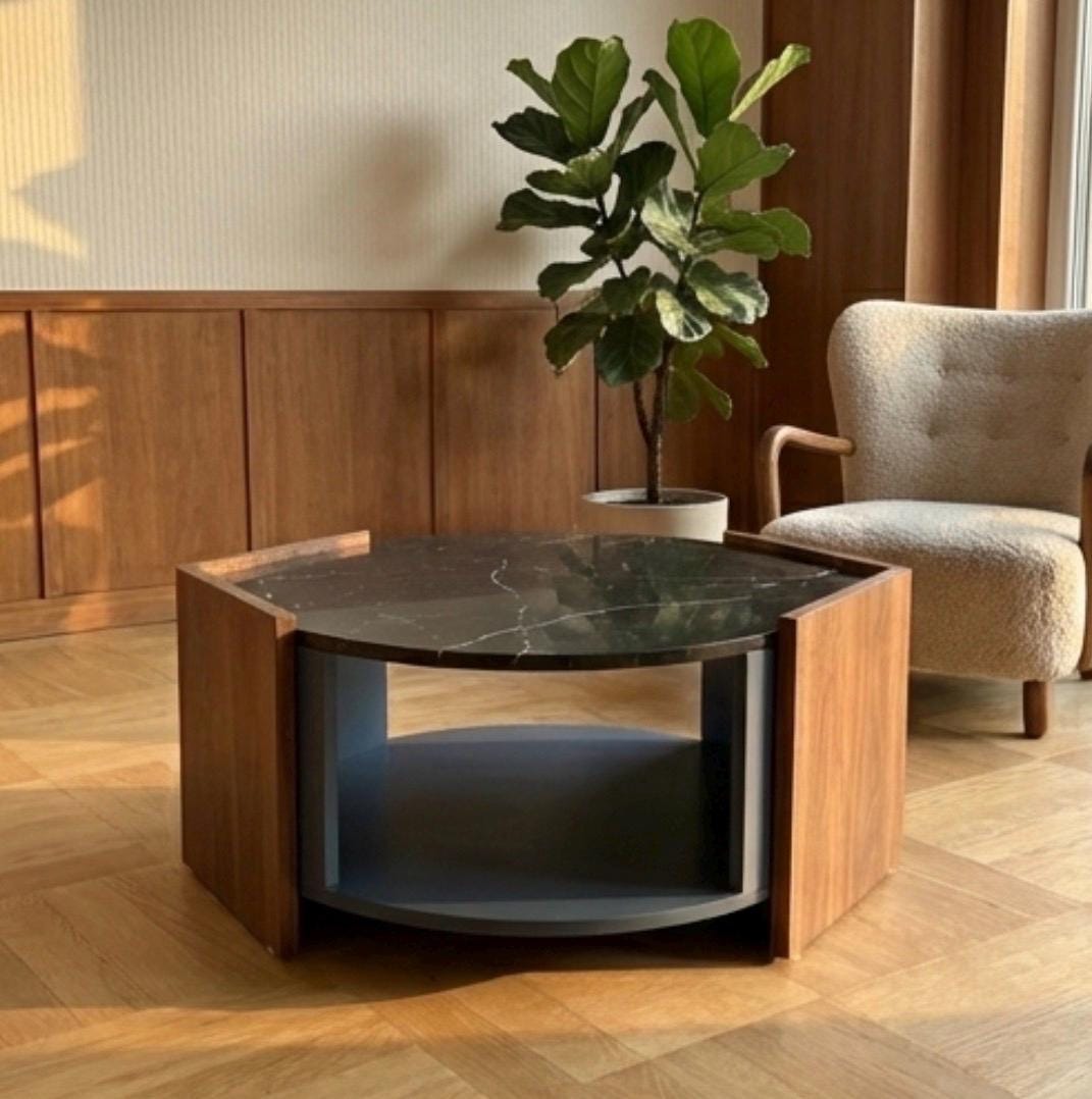 table basse ronde avec rangement
