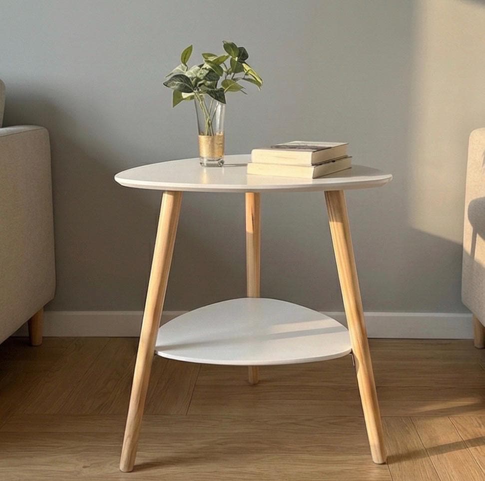 Table D'appoint Blanche Avec 2 Rangements, Meuble De Chevet Pieds En Bois, Table Basse Nw Pour Salon Et Chambre, 50x40x55cm