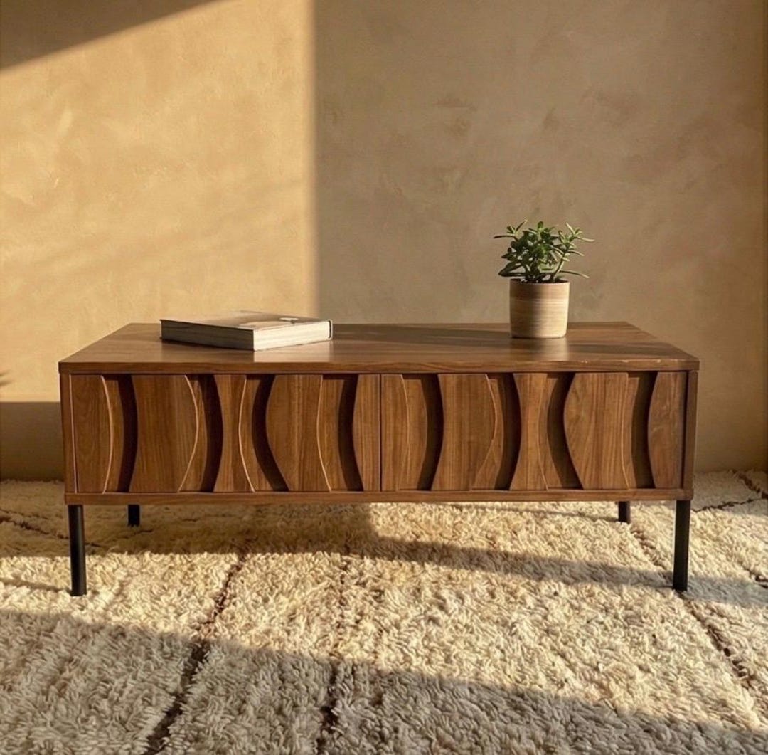 Modern Retro Coffee Table in Walnut Wood With Storage | Living Room ...