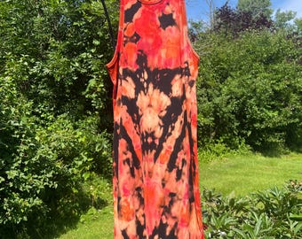 Tankkleid mit umgekehrtem Batikmuster, XXL, Rot, Orange, Schwarz, Upcycling-Rippstrick, Midi-Länge