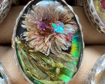Ring aus botanischem Harz | Konservierte Blume, schimmernder Naturschmuck
