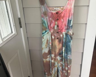 Cord-Jumpsuit mit umgekehrtem Batikmuster, gebleichter Boho-Overall, handgefärbter Festival-Romper, Upcycling-Streetwear-Einteiler