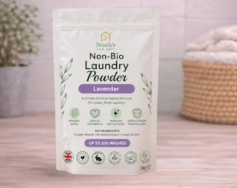 Lessive en poudre naturelle : Lavande, écologique, non toxique, détergent à lessive, nettoyage végan, sans plastique, 1 kg (100 lavages)