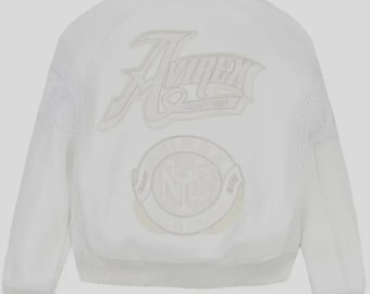 アビレックス ホワイトレザー ボンバージャケット ゴールドクラブ 刺繍ロゴ 本牛革 パンチングレザー バイカージャケット 彼への誕生日プレゼント