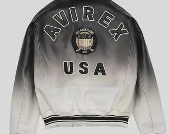 USA アビレックス ジャケット - ブラックとグレーのグラデーション ボンバージャケット by アビレックス - レザー ストリートウェア スタイル