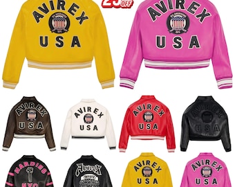 Womens Avirex Leather Bomber | Handmade American Flight Aviator | Streetwear Pilot Style Jacket Coat