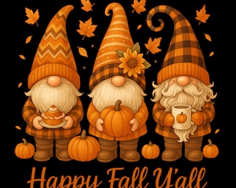 Happy Fall Y'all Gnomes PNG, Design en sublimation automne, automne Gnome Clipart, citrouille patch PNG, graphique de chemise de Thanksgiving, téléchargement numérique