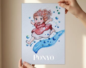 PONYO Poster - Original Watercolour Art Print - Studio Ghibli Wall Decor