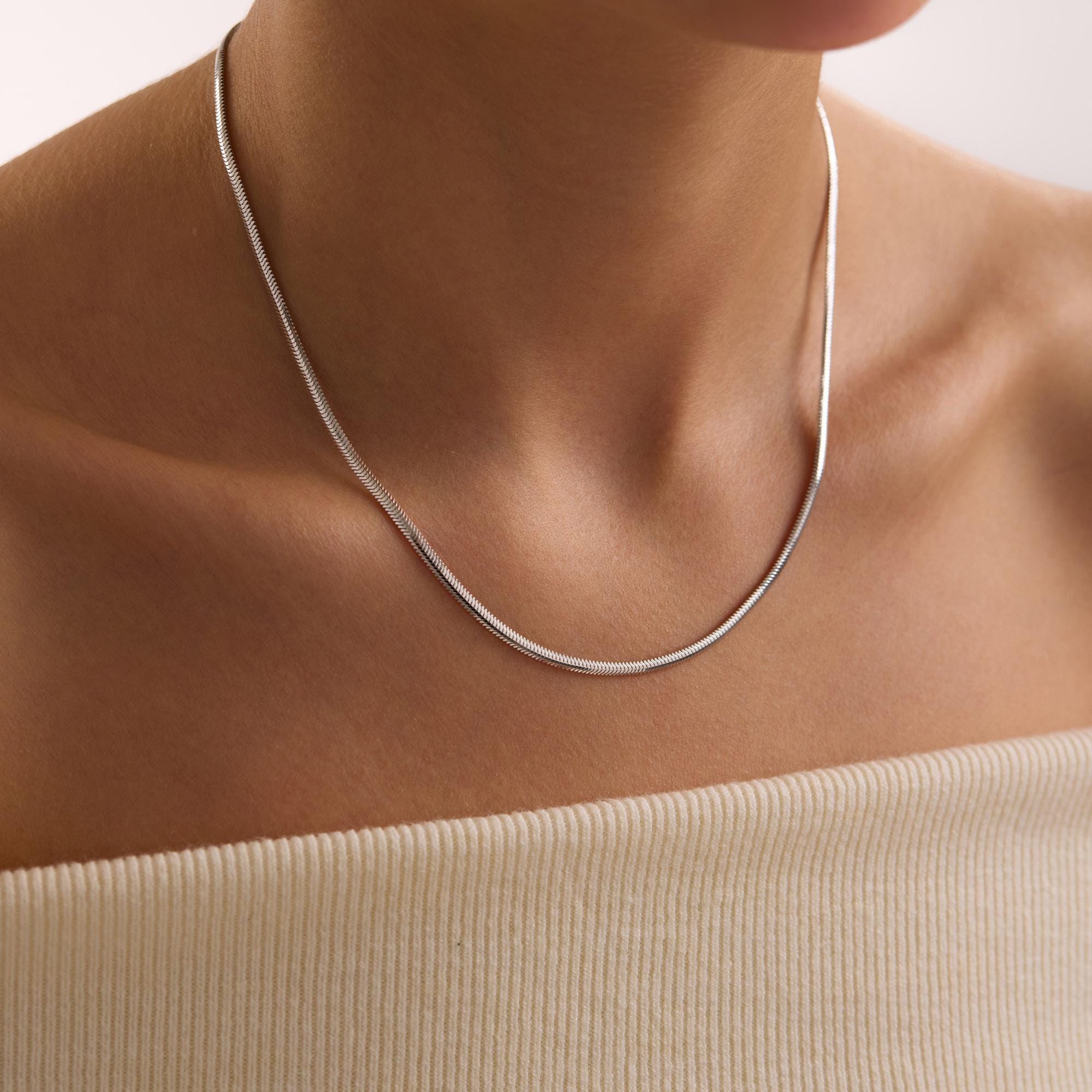 Snake Chain Necklace: Minimalist Sterling Silver (adjustable