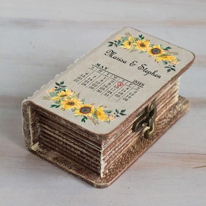 Sunflower Wedding Ring Box – Personalized Ring Bearer Book Box, Engagement & Proposal Keepsake, Save the Date Gift