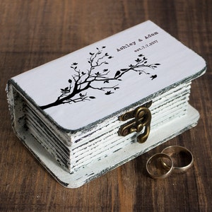 Wedding ring box, Personalized wedding box White Ring box Ring bearer box Love birds ring box Wedding ring holder Engagement box Book box image 1
