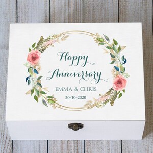 Bloemen jubileumdoos, gepersonaliseerde doos, herinneringsdoos, aandenkendoos, verjaardagsdoos, houten kaartenkist, aangepaste kaartdoos, kaarthouder