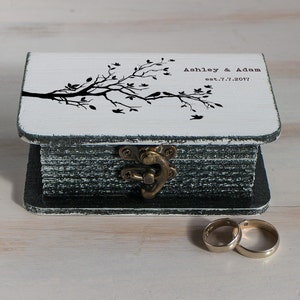 Wedding ring box, Personalized wedding box White Ring box Ring bearer box Love birds ring box Wedding ring holder Engagement box Book box image 2