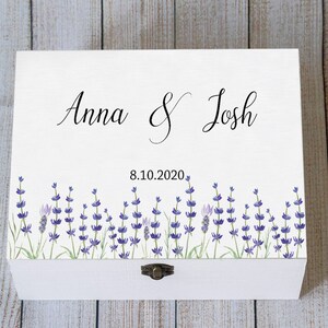 Personalized Wedding Card Box: Lavender Keepsake, Custom Wooden Memory Chest