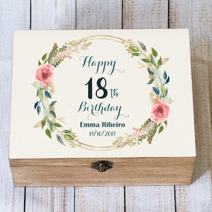 Scatola dei ricordi per il 18° compleanno, scatola dei ricordi personalizzata, scatola di compleanno personalizzata, scatola dei ricordi in legno, baule in legno, regalo di compleanno, scatola di carte