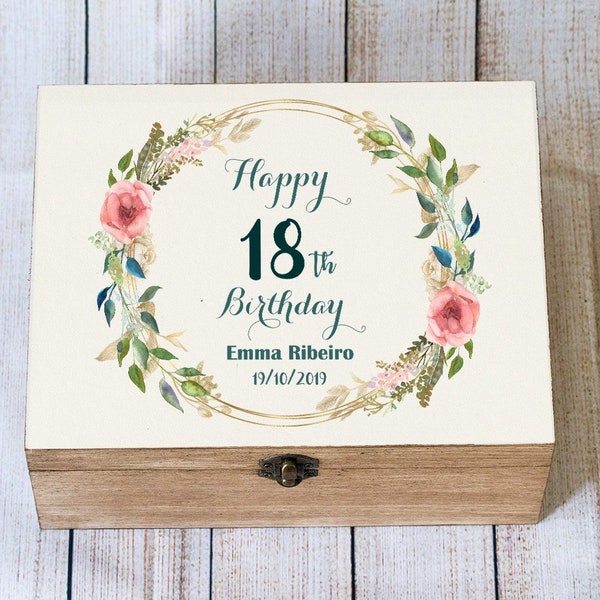 Happy 18th Birthday Keepsake Box, Personalised Memory Box, Custom Birthday box, Wooden Keepsake Box, Wooden Chest, Birthday gift, Card box