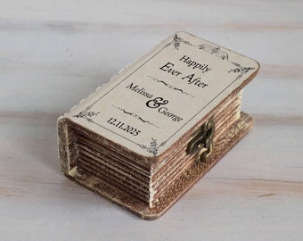 Caja de anillo de boda, caja de anillo en forma de libro, caja portadora de anillo personalizada, caja de boda pequeña, caja de libro, almohada de anillo, caja de propuesta, soporte de anillo