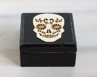 Black Wedding Ring Box Mexican Skull Ring Box Ring Bearer Box Halloween Wedding Box Engagement Ring Box Ring Holder Day of the Dead Ring Box