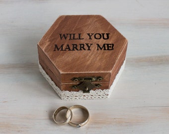 Will You Marry Me Engagement Ring Box Proposal Ring Box Wedding Ring Bearer Box Engraved Wedding Box Wedding Ring Box Ring Holder Ring Box