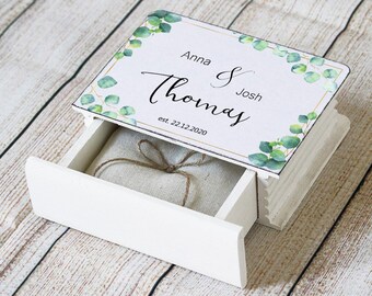 Eucalyptus wreath greenery wedding box, Personalized Ring Bearer Box White wedding ring box Proposal box Ring Holder Еngagement box
