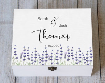 Personalized Wedding Memory Box, Wooden Wedding Keepsake box, Lavender Card Box, Custom Wedding Card Holder, Wedding gift for a couple