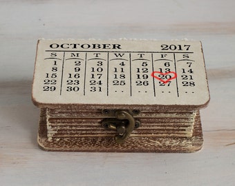 Wedding ring box, Personalized wedding box, Save the Date Ring Bearer Box, Ring box, Calendar ring box, Wedding ring holder, Engagement box