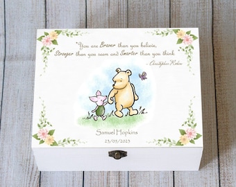 Classic Winnie The Pooh wooden box, Baby Memory box, Personalised baby keepsake box, New Baby gift box, Wooden Chest, Toddler Gift Box