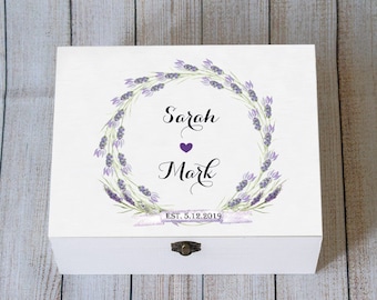 Personalized Wedding Keepsake Memory Box, Lavender wedding Box, Wooden Keepsake Box, Large Custom Card Box, Memory box, Wedding Card Holder