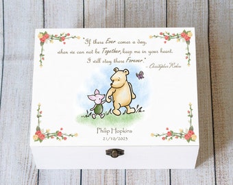 Caja de recuerdos de madera clásica de Winnie The Pooh, caja de memoria de bebé personalizada, regalo personalizado, caja de regalo de nuevo bebé, regalo de Navidad o cumpleaños