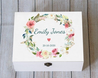 Personalised Memory box, Custom Keepsake Box, Birthday box, Wooden Card Chest, Custom Card Box, Card/ photo Holder, Floral Bridesmaid box