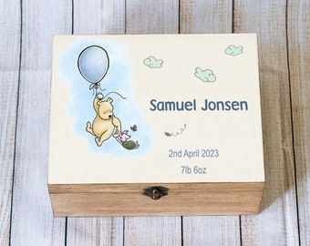 Classic Winnie The Pooh wooden memory box, Personalised new baby keepsake box, Custom Memory box, New Baby gift box, Toddler Gift Box