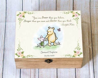 Winnie The Pooh wooden box, Baby keepsake box, Memory box, Personalised Baby shower box, Custom quote wooden box, Wooden Chest Toddler Gift