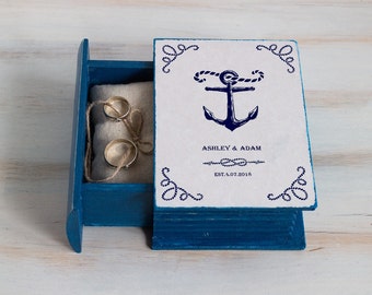 Scatola per anelli personalizzata per matrimonio in spiaggia Scatola per matrimonio in mare Scatola per anelli di nozze marina Scatola per anelli di nozze nautica Scatola per anelli di nozze con ancora Scatola per fidanzamento blu navy