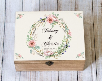 Personalized Wedding Box, Wooden Keepsake Box, Memory box, Wedding Card Box, Rustic Card Chest, Large Custom Card Box, Wedding Card Holder