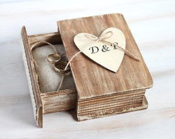 Personalized Rustic Book Ring Box: Wedding Ring Bearer Pillow