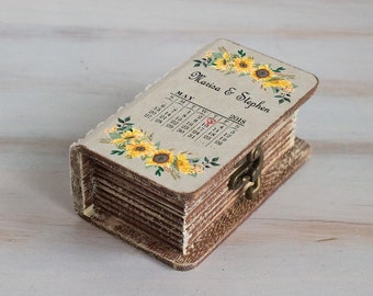 Personalized wedding ring box, Sunflowers Ring Bearer Box, Wedding box, Save the date ring Box, Еngagement box, Proposal Box, Book box