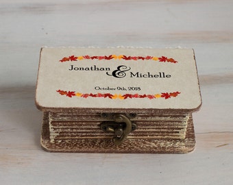 Autumn Wedding Ring Box, Fall Ring Bearer Box, Rustic Wedding Box Personalized Ring Box Fall wedding box Engagement box Ring Bearer Pillow