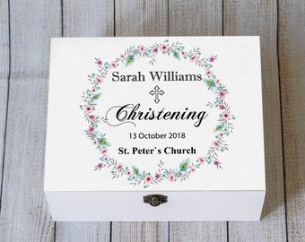 Personalized Christening Keepsake Box: Floral Baptism Gift